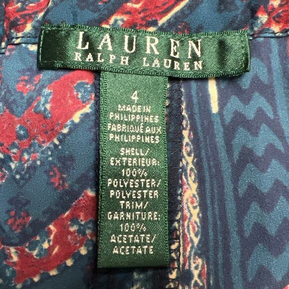Lauren Ralph Lauren Navy Geometric Tribal Print Lightweight Pants Pockets Size 4 - Picture 3 of 4